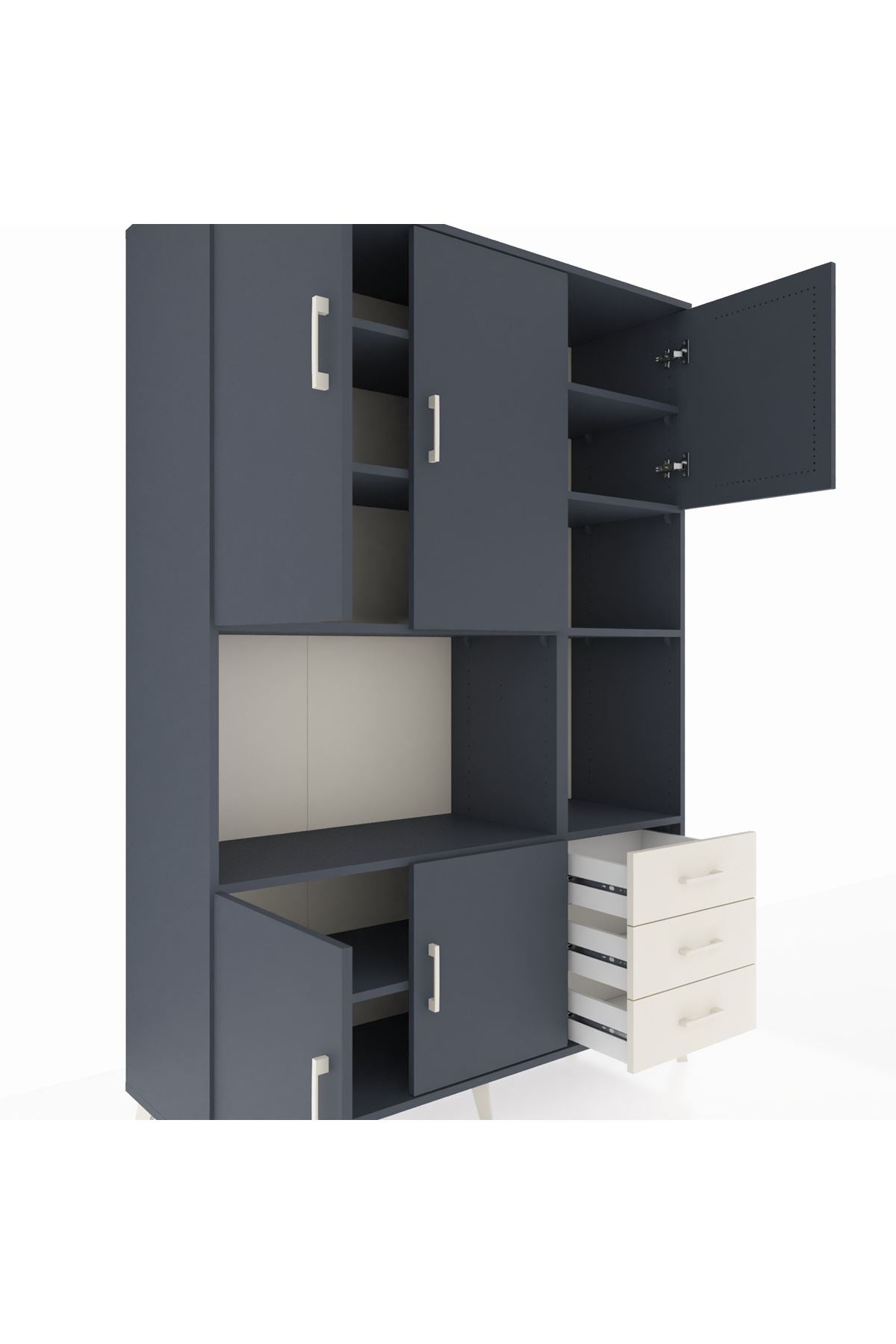 Hyperion Dolap 9 Raflı 3 Çekmeceli 5 Kapaklı 132x44x195 Antrasit-Antrasit/Aytaşı