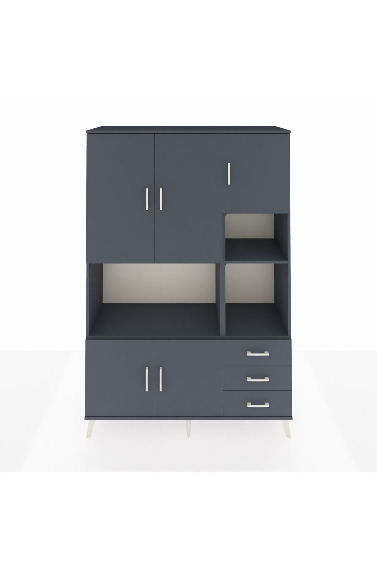 Hyperion Dolap 9 Raflı 3 Çekmeceli 5 Kapaklı 132x44x195 Antrasit-Antrasit/Antrasit