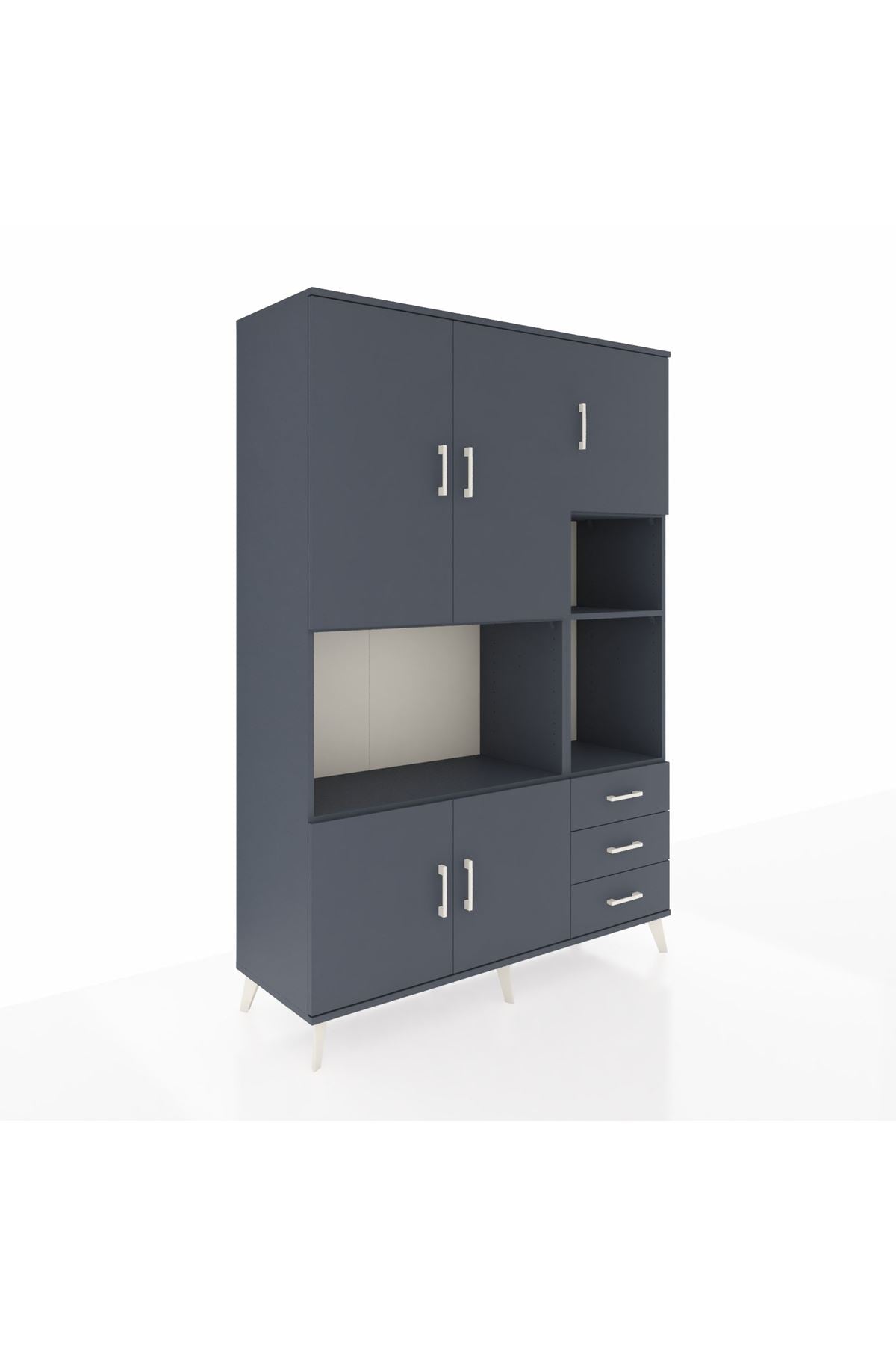 Hyperion Dolap 9 Raflı 3 Çekmeceli 5 Kapaklı 132x44x195 Antrasit-Antrasit/Antrasit