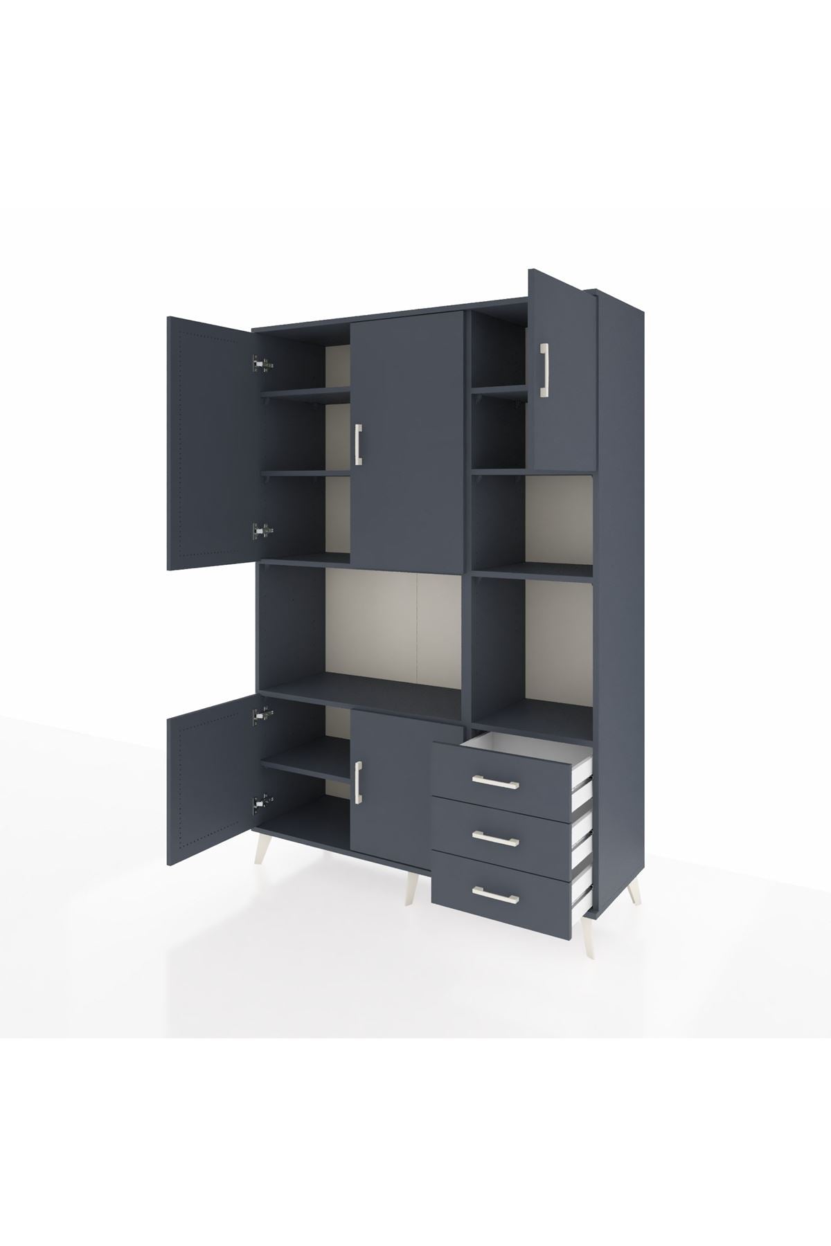 Hyperion Dolap 9 Raflı 3 Çekmeceli 5 Kapaklı 132x44x195 Antrasit-Antrasit/Antrasit