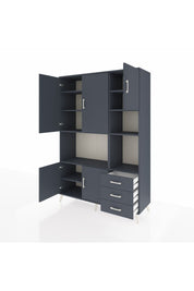 Hyperion Dolap 9 Raflı 3 Çekmeceli 5 Kapaklı 132x44x195 Antrasit-Antrasit/Antrasit
