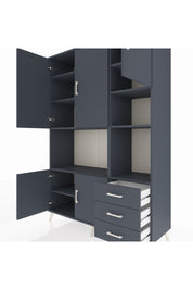 Hyperion Dolap 9 Raflı 3 Çekmeceli 5 Kapaklı 132x44x195 Antrasit-Antrasit/Antrasit