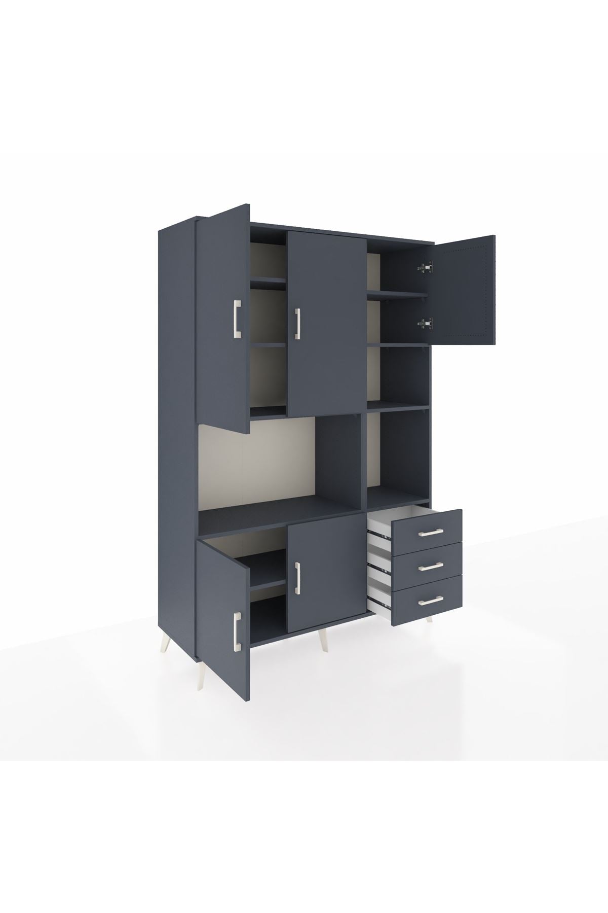 Hyperion Dolap 9 Raflı 3 Çekmeceli 5 Kapaklı 132x44x195 Antrasit-Antrasit/Antrasit