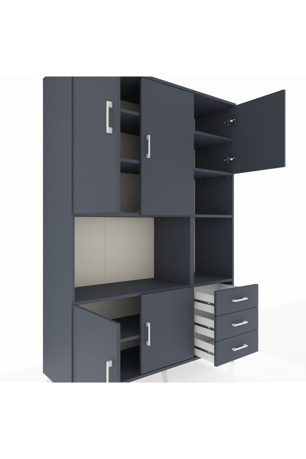 Hyperion Dolap 9 Raflı 3 Çekmeceli 5 Kapaklı 132x44x195 Antrasit-Antrasit/Antrasit