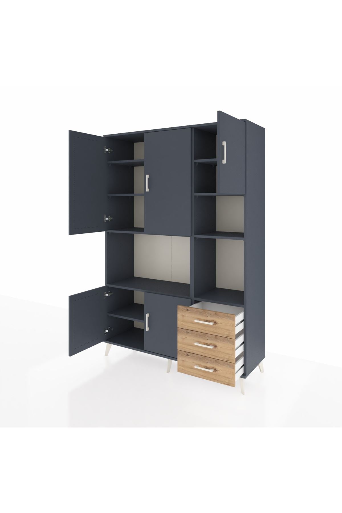 Hyperion Dolap 9 Raflı 3 Çekmeceli 5 Kapaklı 132x44x195 Antrasit-Antrasit/Çam