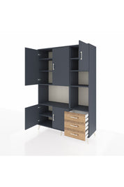 Hyperion Dolap 9 Raflı 3 Çekmeceli 5 Kapaklı 132x44x195 Antrasit-Antrasit/Çam