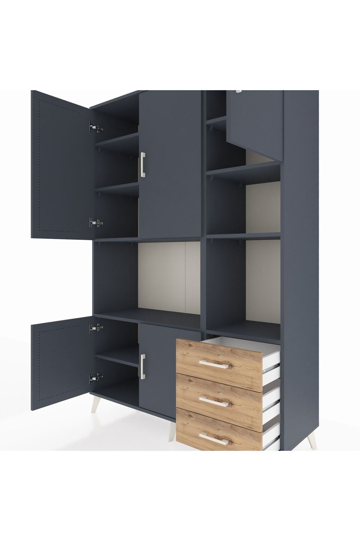 Hyperion Dolap 9 Raflı 3 Çekmeceli 5 Kapaklı 132x44x195 Antrasit-Antrasit/Çam