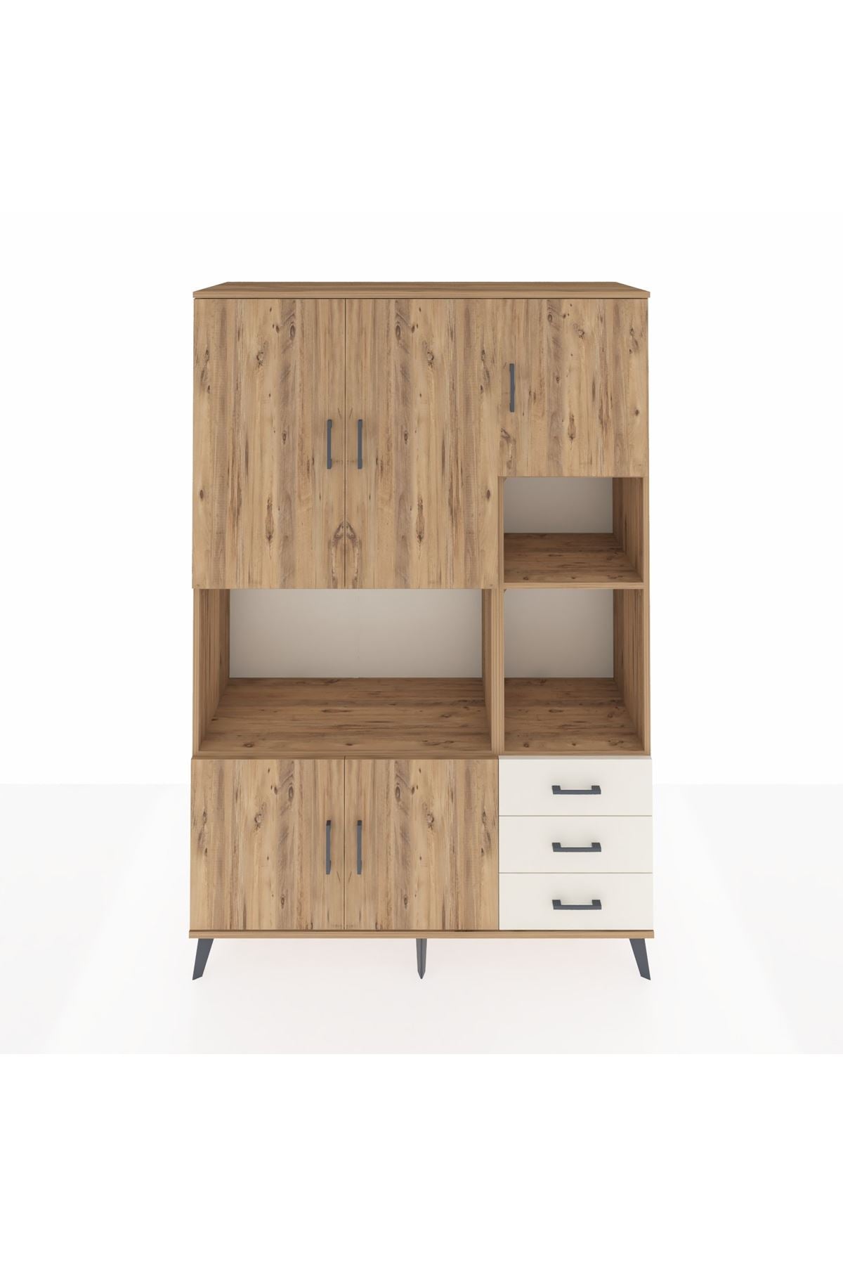 Hyperion Dolap 9 Raflı 3 Çekmeceli 5 Kapaklı 132x44x195 Çam-Çam/Aytaşı