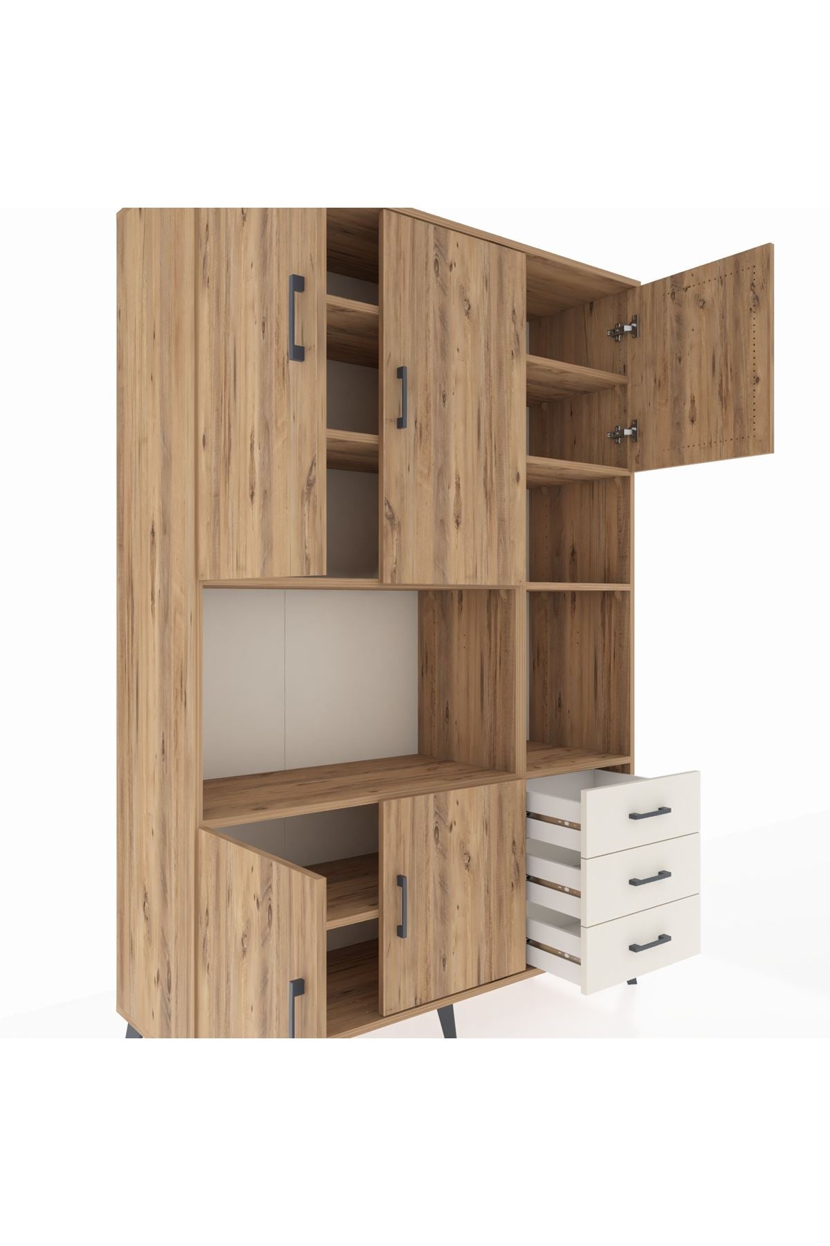 Hyperion Dolap 9 Raflı 3 Çekmeceli 5 Kapaklı 132x44x195 Çam-Çam/Aytaşı