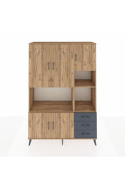 Hyperion Dolap 9 Raflı 3 Çekmeceli 5 Kapaklı 132x44x195 Çam-Çam/Antrasit