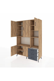 Hyperion Dolap 9 Raflı 3 Çekmeceli 5 Kapaklı 132x44x195 Çam-Çam/Antrasit