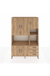 Hyperion Dolap 9 Raflı 3 Çekmeceli 5 Kapaklı 132x44x195 Çam-Çam/Çam