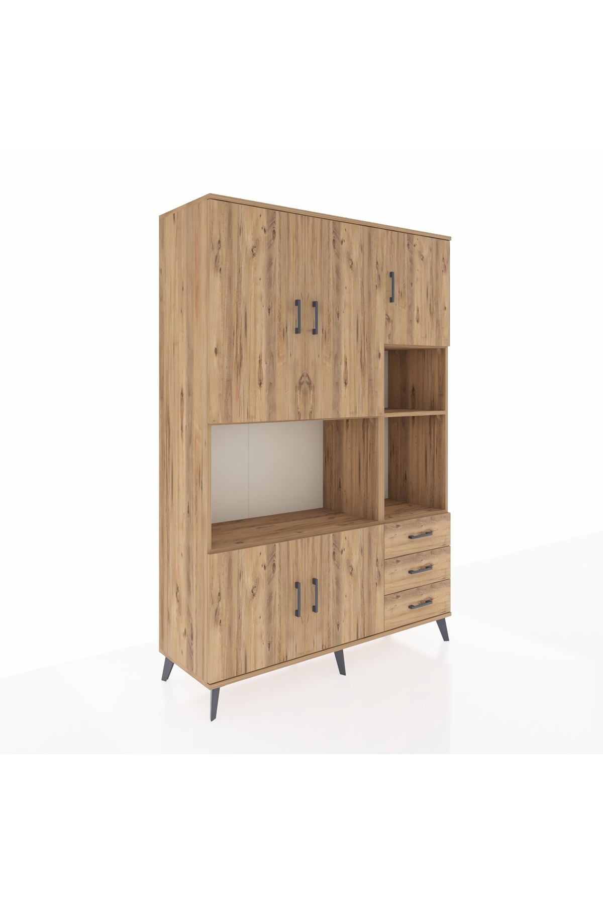 Hyperion Dolap 9 Raflı 3 Çekmeceli 5 Kapaklı 132x44x195 Çam-Çam/Çam