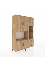 Hyperion Dolap 9 Raflı 3 Çekmeceli 5 Kapaklı 132x44x195 Çam-Çam/Çam