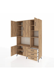 Hyperion Dolap 9 Raflı 3 Çekmeceli 5 Kapaklı 132x44x195 Çam-Çam/Çam