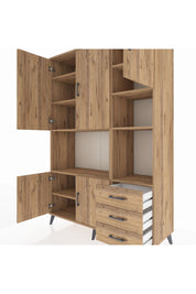 Hyperion Dolap 9 Raflı 3 Çekmeceli 5 Kapaklı 132x44x195 Çam-Çam/Çam