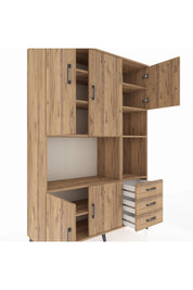 Hyperion Dolap 9 Raflı 3 Çekmeceli 5 Kapaklı 132x44x195 Çam-Çam/Çam