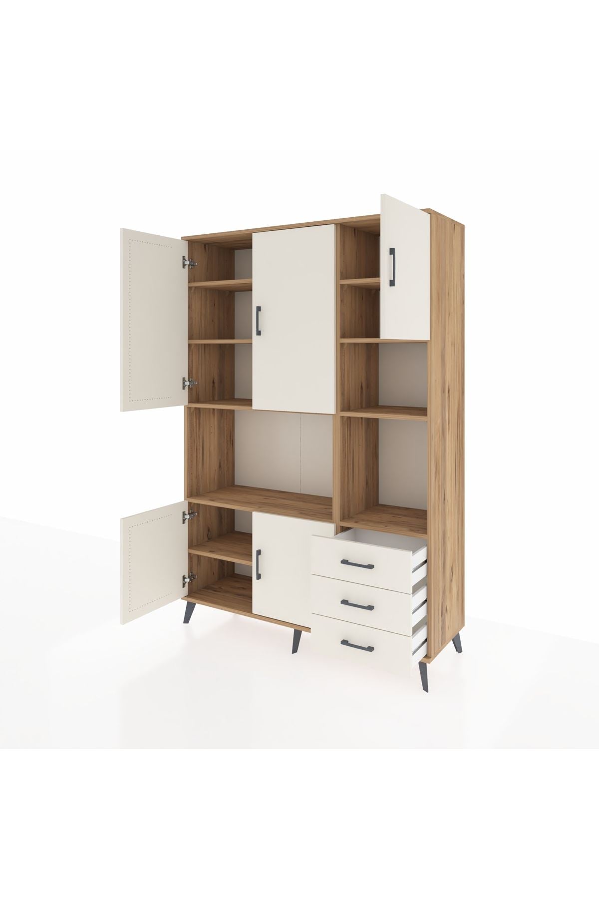 Hyperion Dolap 9 Raflı 3 Çekmeceli 5 Kapaklı 132x44x195 Çam-Aytaşı/Aytaşı