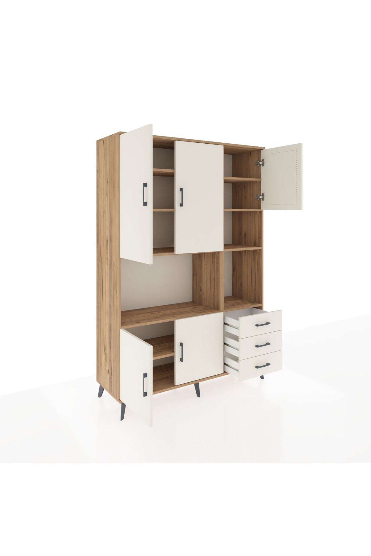 Hyperion Dolap 9 Raflı 3 Çekmeceli 5 Kapaklı 132x44x195 Çam-Aytaşı/Aytaşı