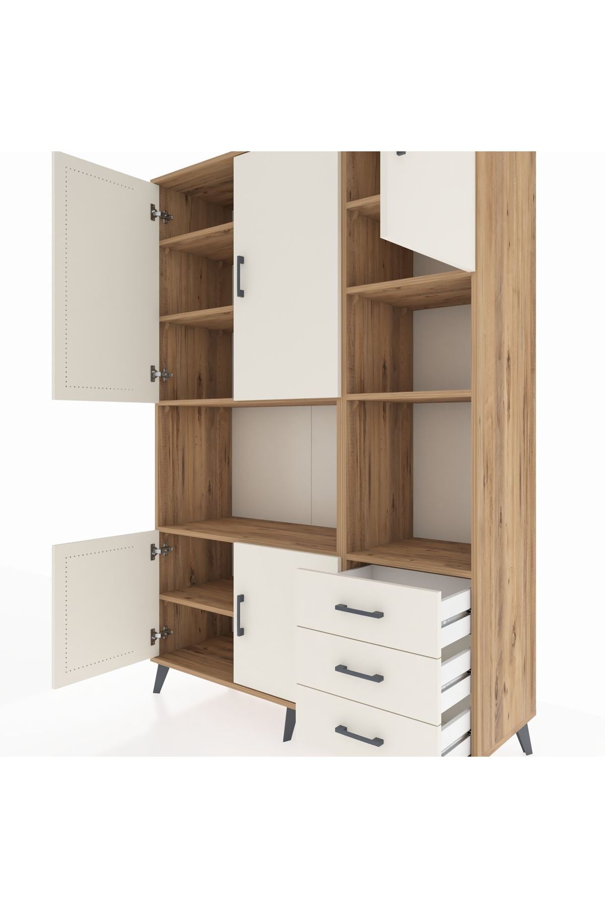 Hyperion Dolap 9 Raflı 3 Çekmeceli 5 Kapaklı 132x44x195 Çam-Aytaşı/Aytaşı