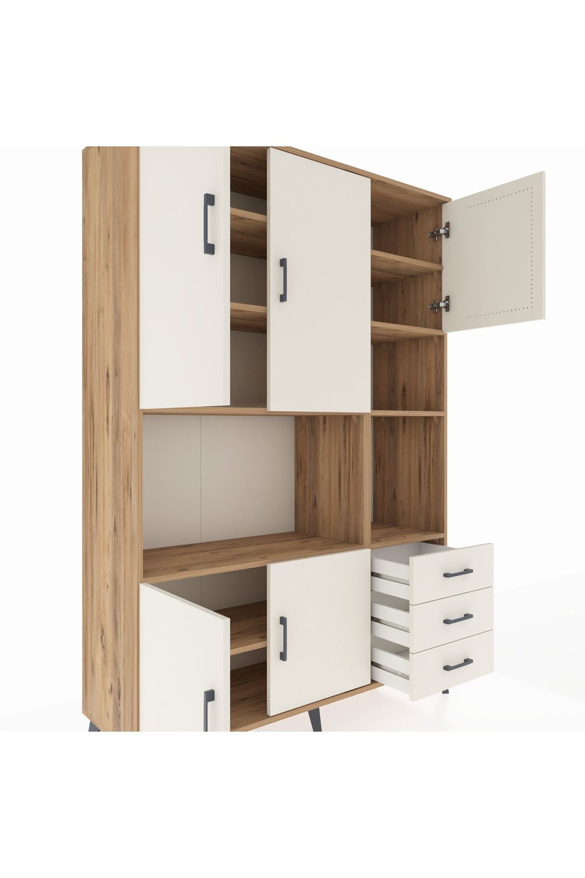 Hyperion Dolap 9 Raflı 3 Çekmeceli 5 Kapaklı 132x44x195 Çam-Aytaşı/Aytaşı