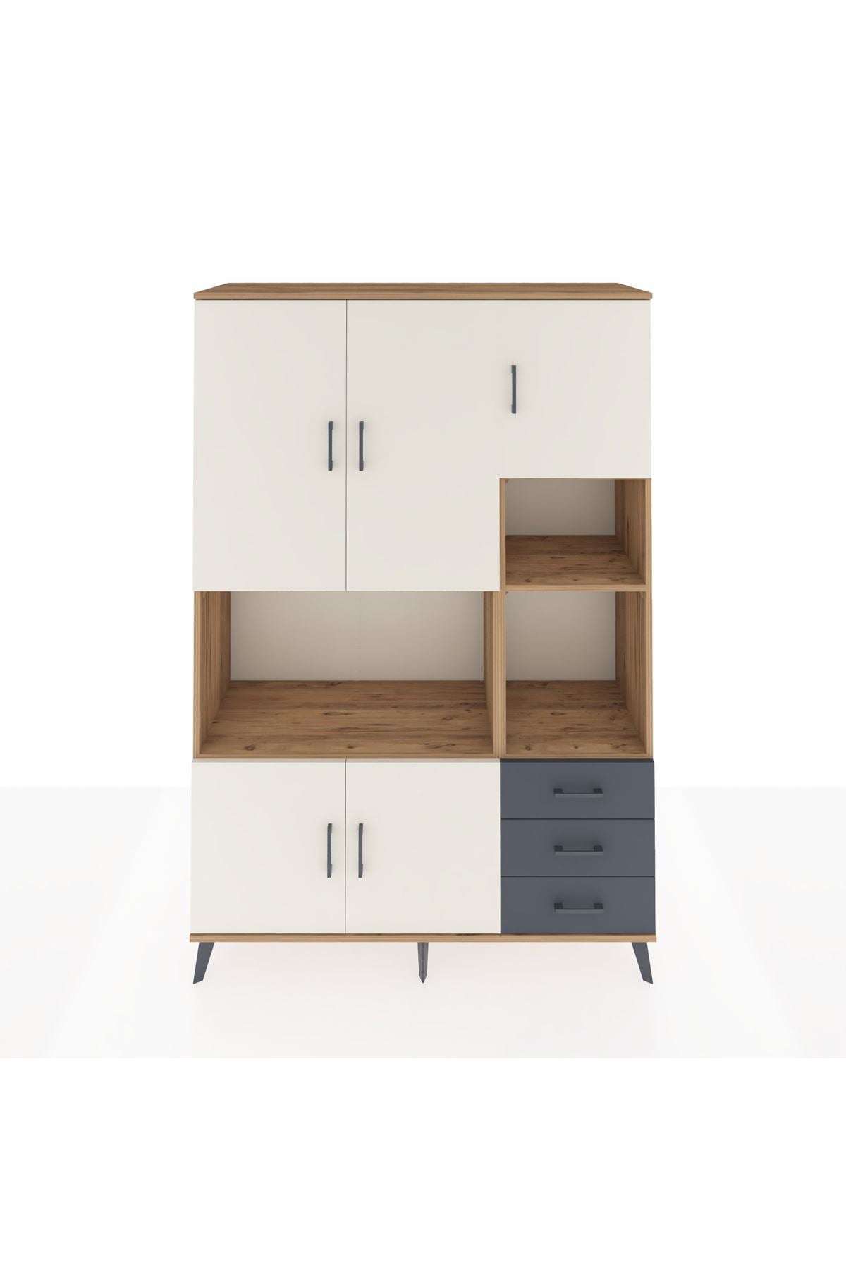 Hyperion Dolap 9 Raflı 3 Çekmeceli 5 Kapaklı 132x44x195 Çam-Aytaşı/Antrasit