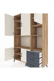 Hyperion Dolap 9 Raflı 3 Çekmeceli 5 Kapaklı 132x44x195 Çam-Aytaşı/Antrasit