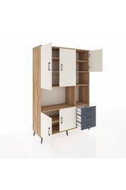 Hyperion Dolap 9 Raflı 3 Çekmeceli 5 Kapaklı 132x44x195 Çam-Aytaşı/Antrasit
