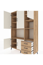 Hyperion Dolap 9 Raflı 3 Çekmeceli 5 Kapaklı 132x44x195 Çam-Aytaşı/Çam