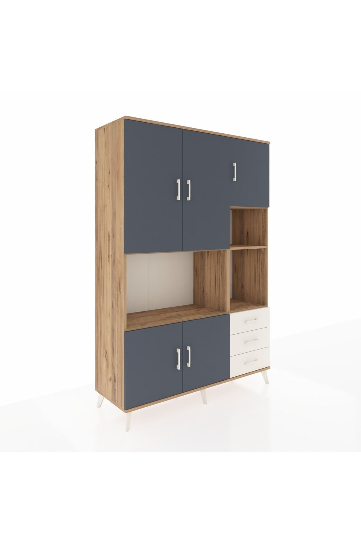 Hyperion Dolap 9 Raflı 3 Çekmeceli 5 Kapaklı 132x44x195 Çam-Antrasit/Aytaşı