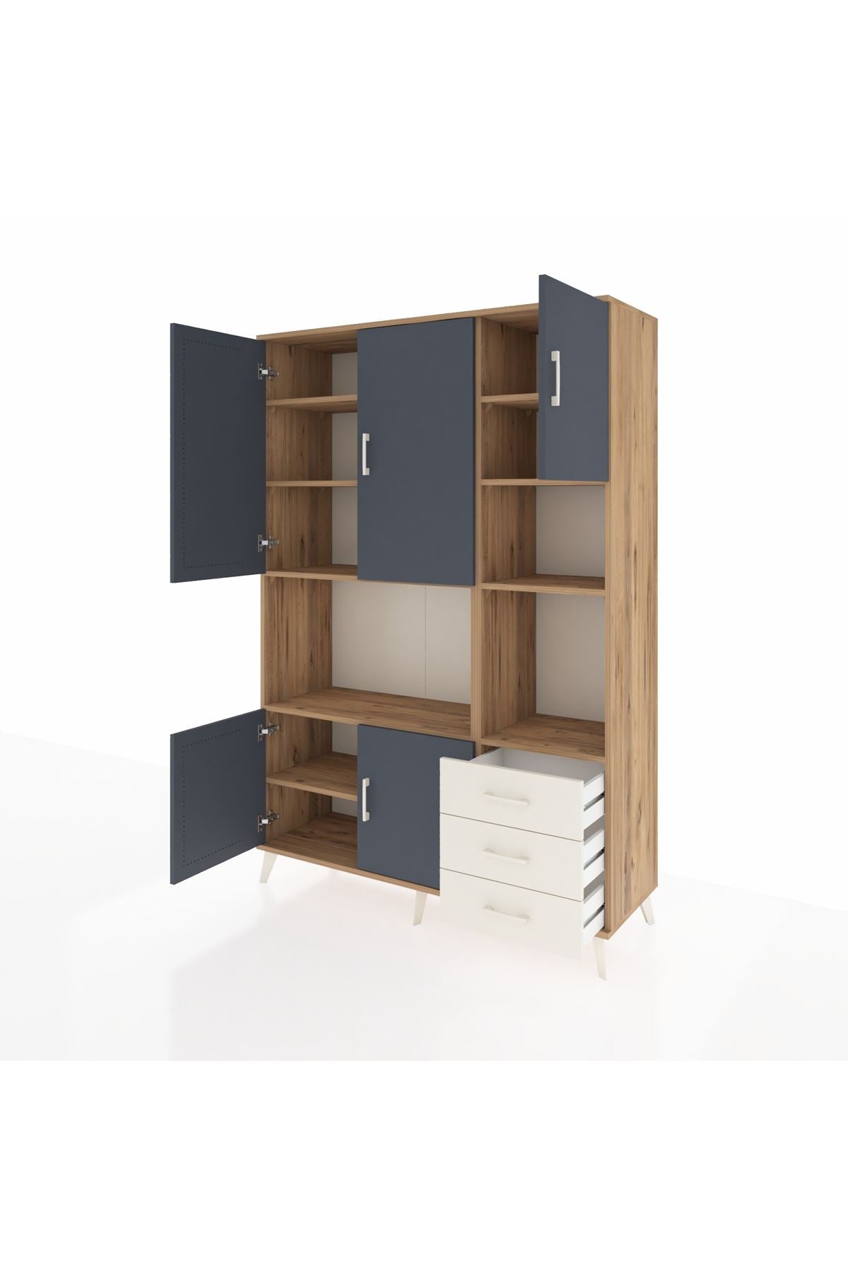 Hyperion Dolap 9 Raflı 3 Çekmeceli 5 Kapaklı 132x44x195 Çam-Antrasit/Aytaşı