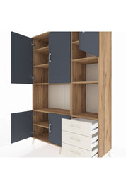 Hyperion Dolap 9 Raflı 3 Çekmeceli 5 Kapaklı 132x44x195 Çam-Antrasit/Aytaşı