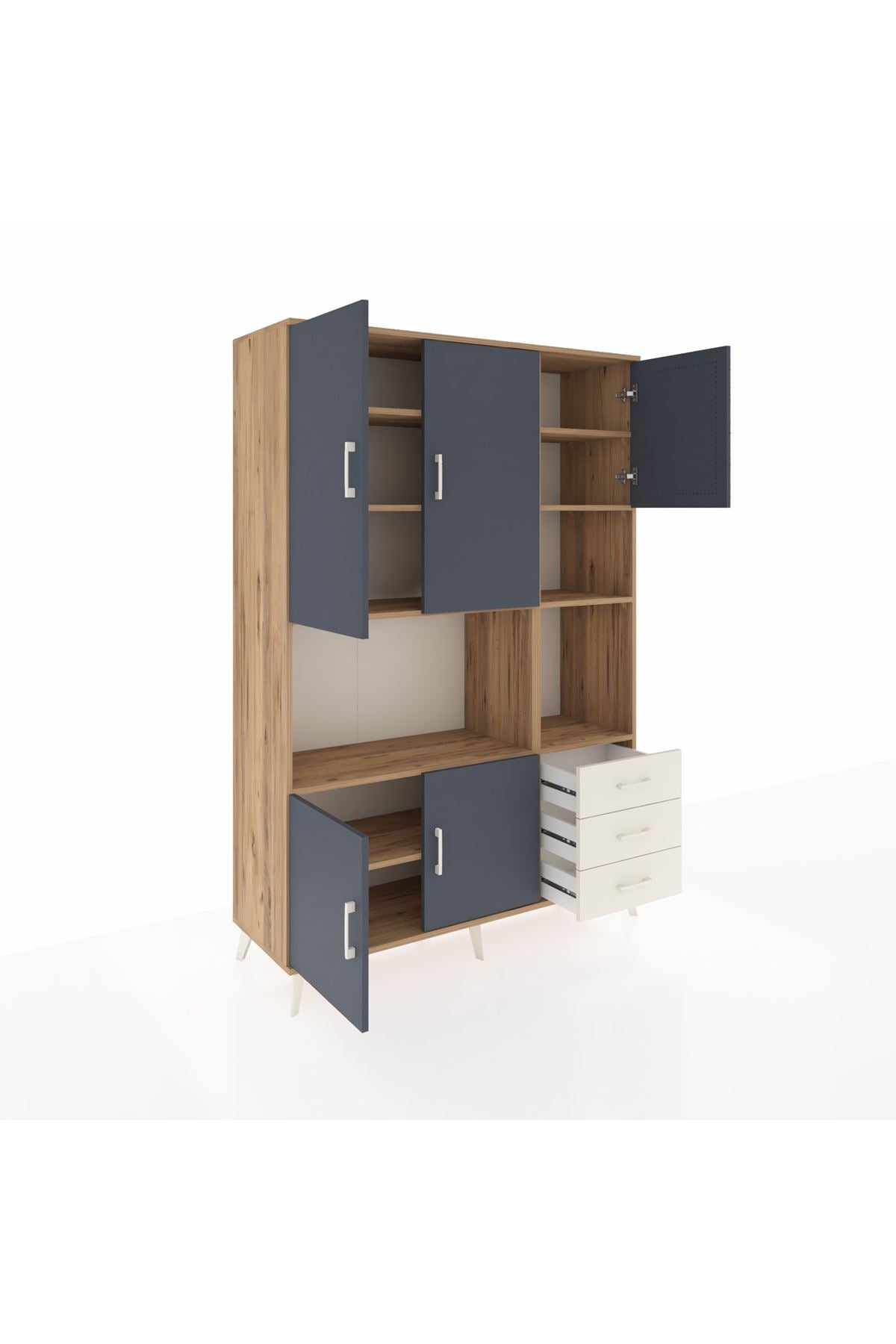 Hyperion Dolap 9 Raflı 3 Çekmeceli 5 Kapaklı 132x44x195 Çam-Antrasit/Aytaşı