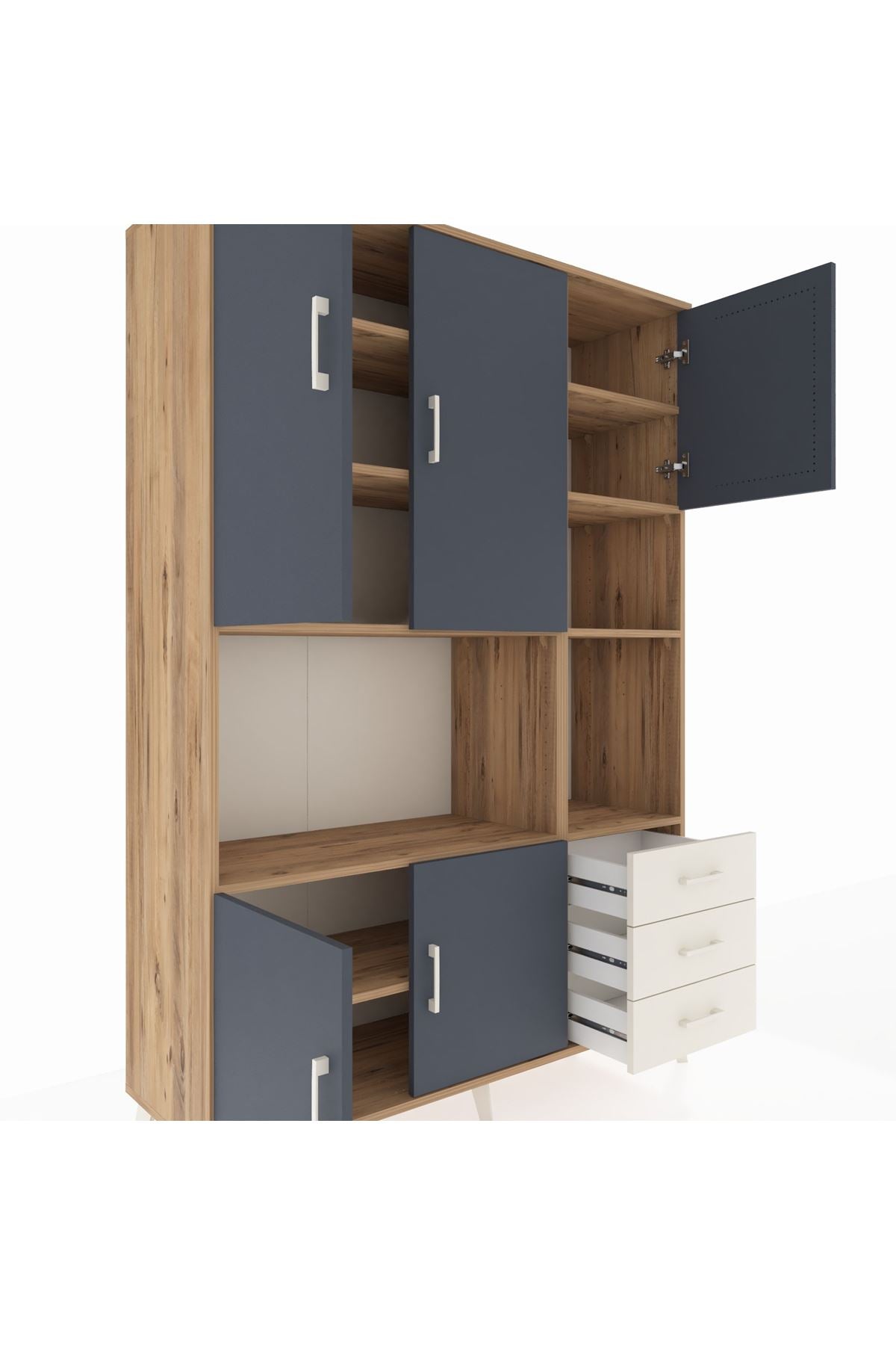 Hyperion Dolap 9 Raflı 3 Çekmeceli 5 Kapaklı 132x44x195 Çam-Antrasit/Aytaşı