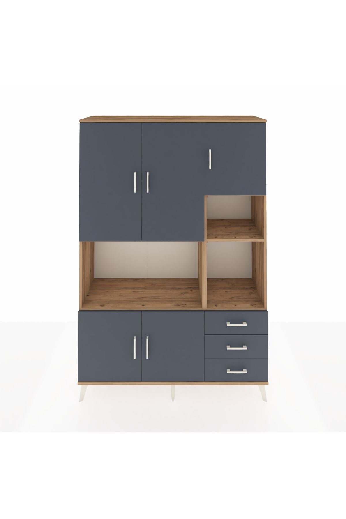 Hyperion Dolap 9 Raflı 3 Çekmeceli 5 Kapaklı 132x44x195 Çam-Antrasit/Antrasit