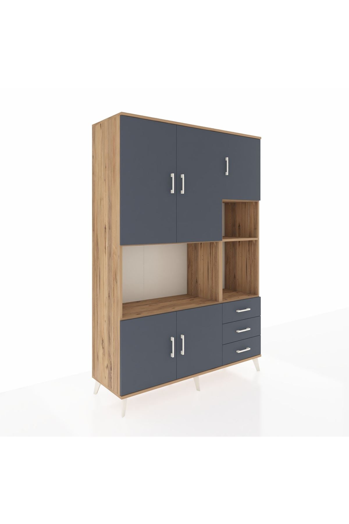 Hyperion Dolap 9 Raflı 3 Çekmeceli 5 Kapaklı 132x44x195 Çam-Antrasit/Antrasit