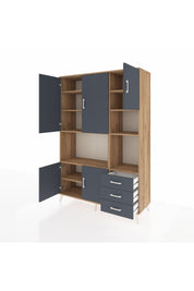 Hyperion Dolap 9 Raflı 3 Çekmeceli 5 Kapaklı 132x44x195 Çam-Antrasit/Antrasit