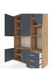 Hyperion Dolap 9 Raflı 3 Çekmeceli 5 Kapaklı 132x44x195 Çam-Antrasit/Antrasit