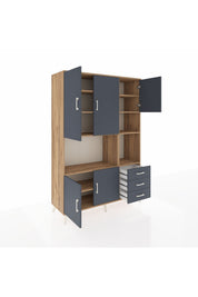 Hyperion Dolap 9 Raflı 3 Çekmeceli 5 Kapaklı 132x44x195 Çam-Antrasit/Antrasit