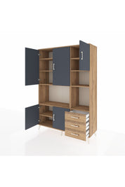 Hyperion Dolap 9 Raflı 3 Çekmeceli 5 Kapaklı 132x44x195 Çam-Antrasit/Çam
