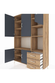 Hyperion Dolap 9 Raflı 3 Çekmeceli 5 Kapaklı 132x44x195 Çam-Antrasit/Çam