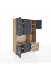 Hyperion Dolap 9 Raflı 3 Çekmeceli 5 Kapaklı 132x44x195 Çam-Antrasit/Çam