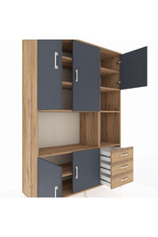 Hyperion Dolap 9 Raflı 3 Çekmeceli 5 Kapaklı 132x44x195 Çam-Antrasit/Çam