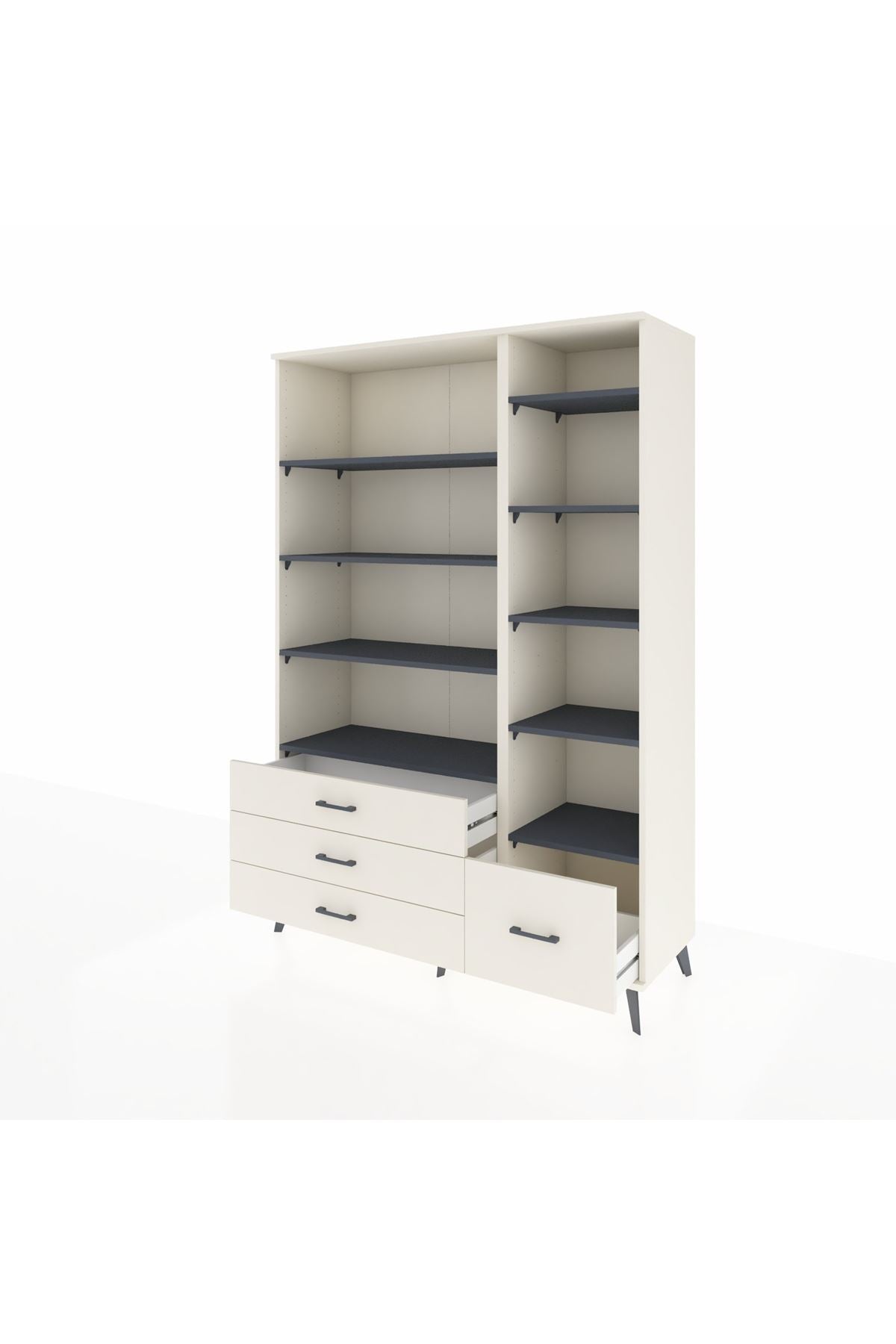 Hyperion Dolap 9 Raflı 4 Çekmeceli  132x44x195 Aytaşı-Antrasit/Aytaşı