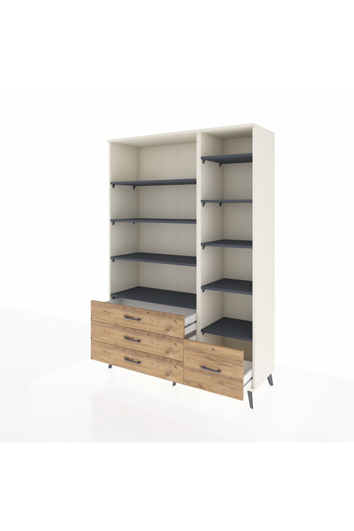 Hyperion Dolap 9 Raflı 4 Çekmeceli  132x44x195 Aytaşı-Antrasit/Çam