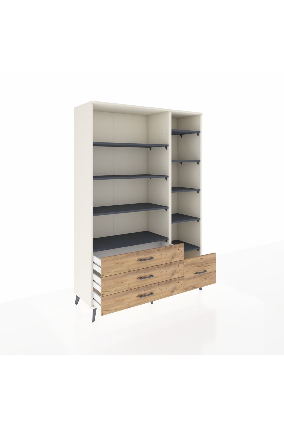 Hyperion Dolap 9 Raflı 4 Çekmeceli  132x44x195 Aytaşı-Antrasit/Çam