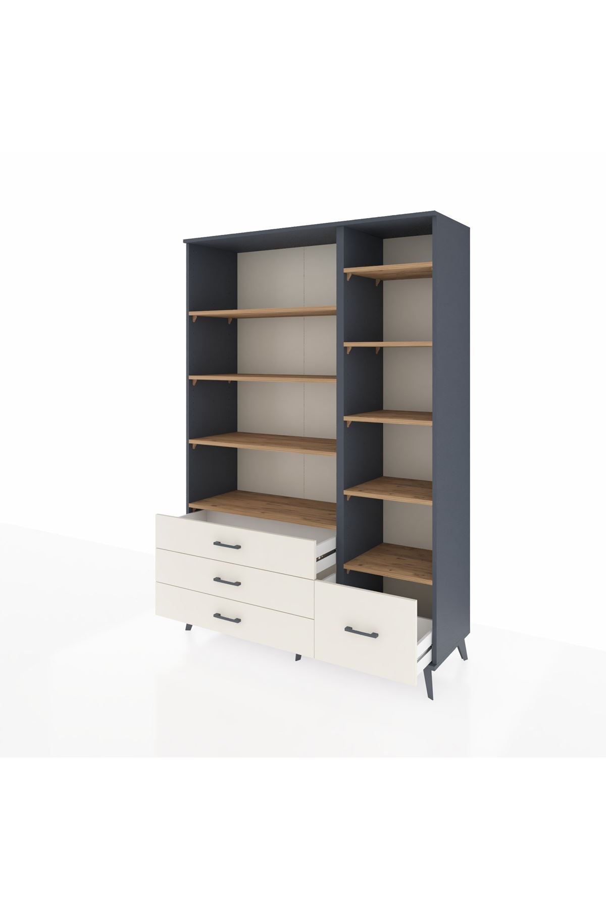 Hyperion Dolap 9 Raflı 4 Çekmeceli  132x44x195 Antrasit-Çam/Aytaşı