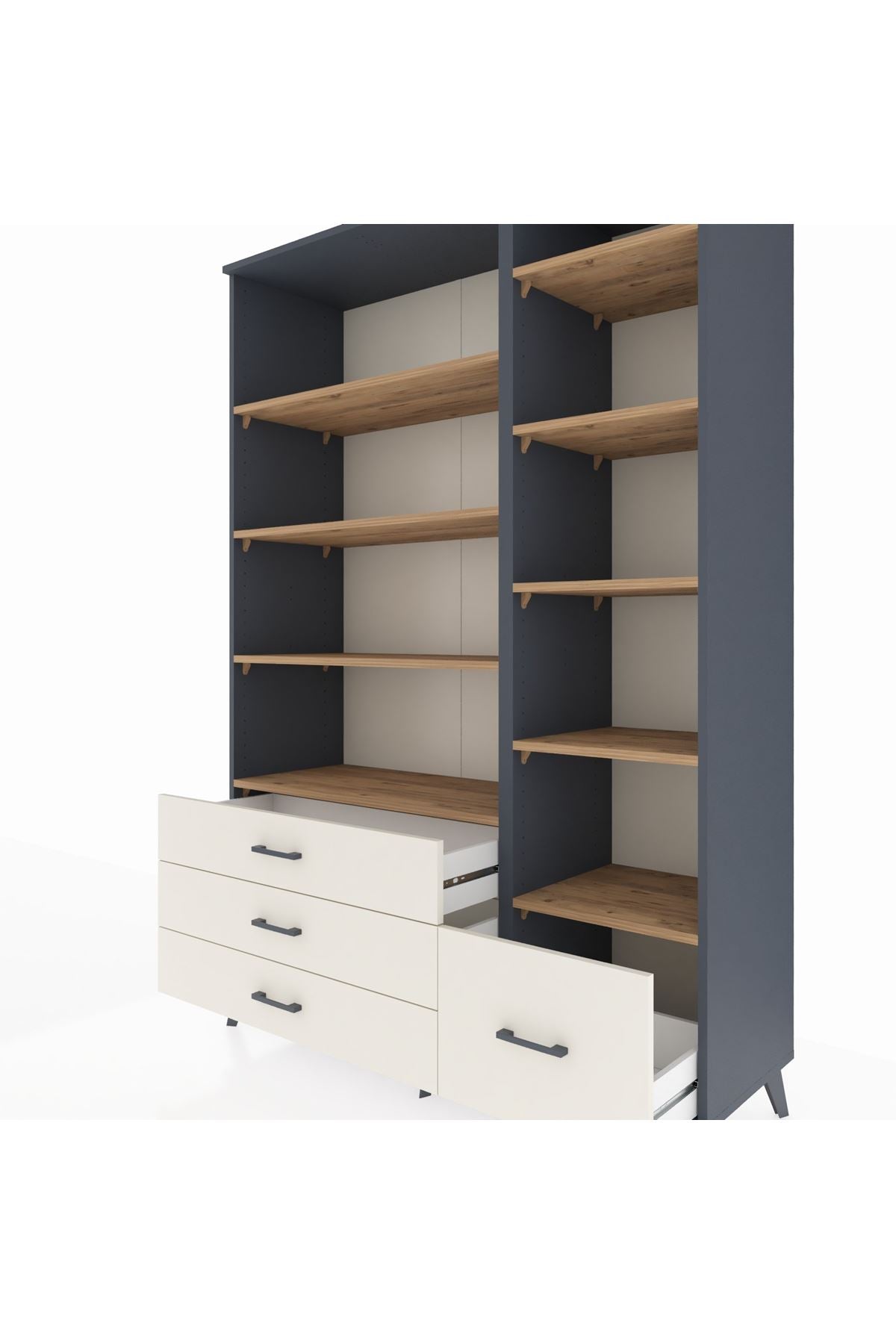 Hyperion Dolap 9 Raflı 4 Çekmeceli  132x44x195 Antrasit-Çam/Aytaşı