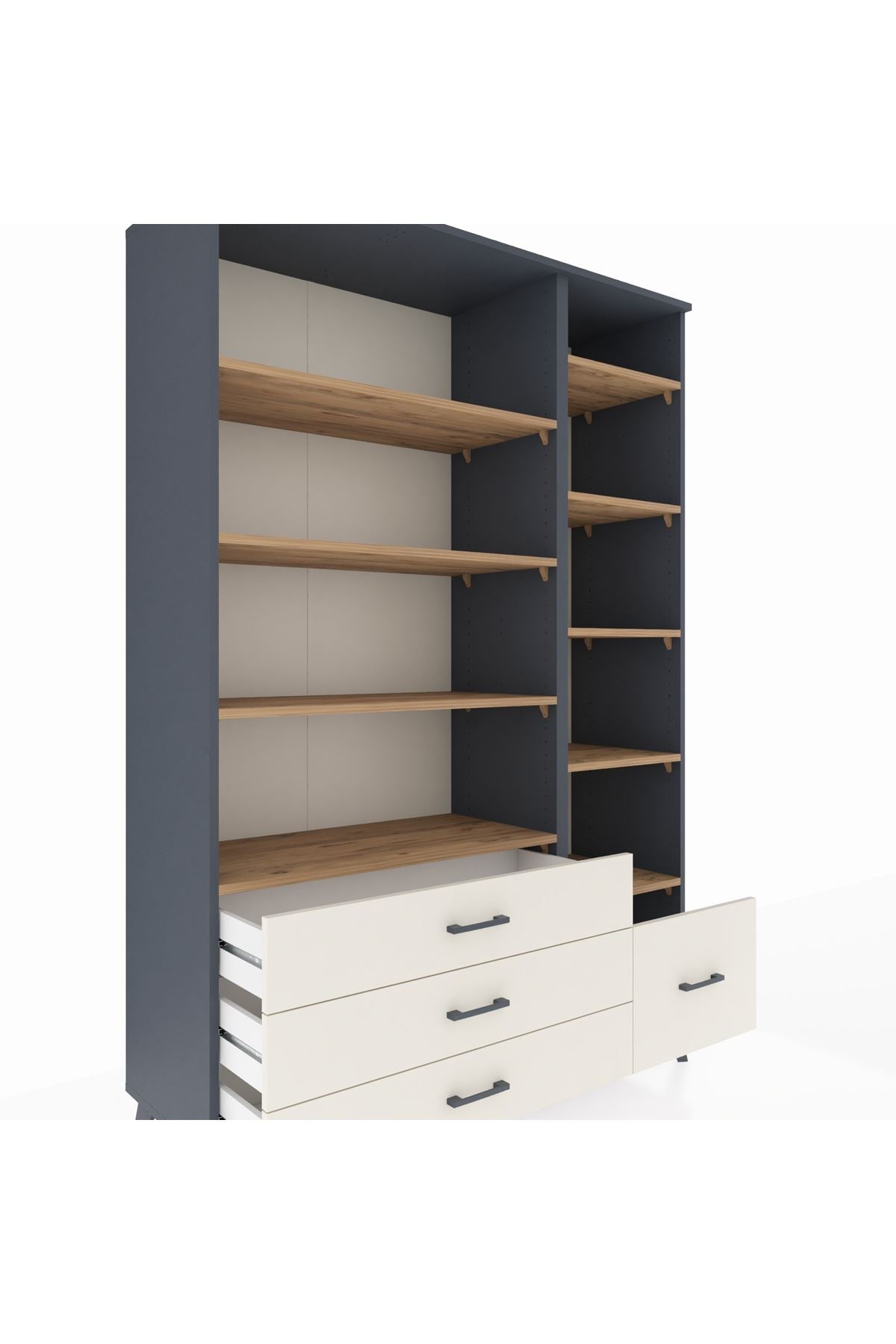 Hyperion Dolap 9 Raflı 4 Çekmeceli  132x44x195 Antrasit-Çam/Aytaşı