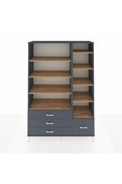Hyperion Dolap 9 Raflı 4 Çekmeceli  132x44x195 Antrasit-Çam/Antrasit